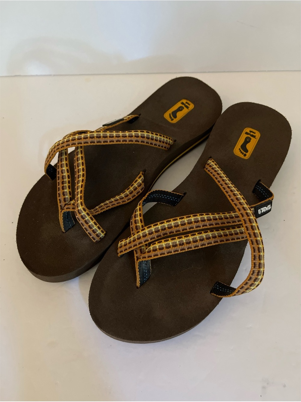 Teva Olowahu Brown Geometric Pattern Flip Flop Women’s Size 7